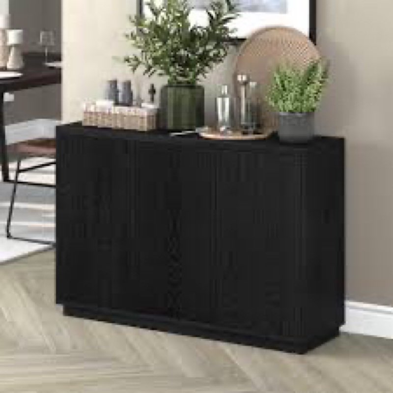 henn&hart 48'' fluted sideboard buffet cabinet, ribbed wooden credenza with 3 doors, adjustable shel