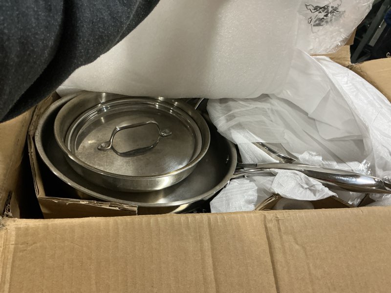 Condition photo showing As Is for EWFEN Pots and Pans Set, 3 Ply 11 Piece Stainless Steel Cookware Set, Oven Dishwasher Safe | Induction Compatible Frying Pans, Saucepans, Saute Pan & Stock Pot, PFOA Free Kitchen Skillet