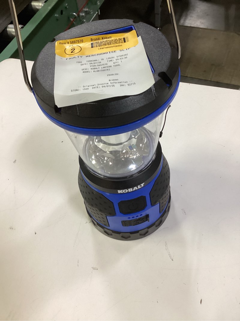 Condition photo showing New/Like New for kobalt 1500-lumen 4 -mode led rechargeable camping lantern
