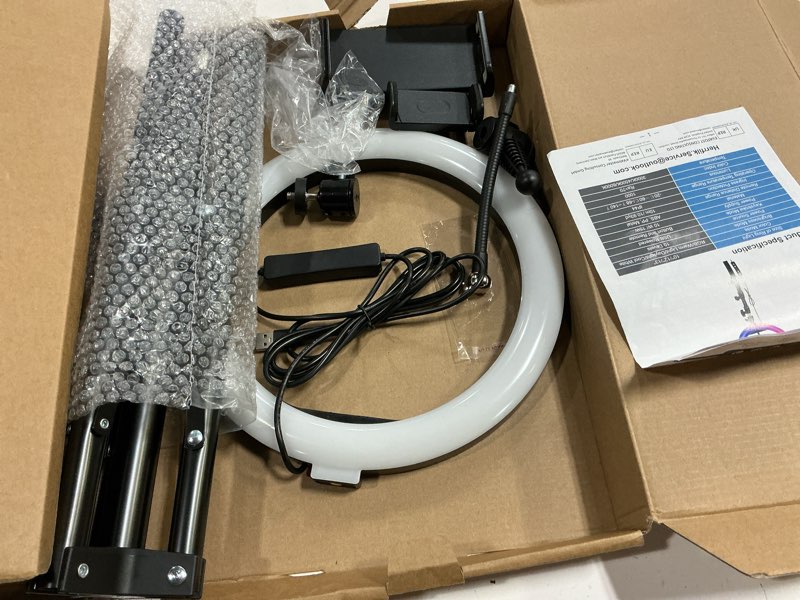 Condition photo showing Good Condition for 10" selfie ring light with 73" tripod stand & 1 phone holder, led camera ringlight with 48 rgb colors modes & musical rhythm mode and 12 brightness dimmable for tiktok/makeup/photography/vlog 10" musical version