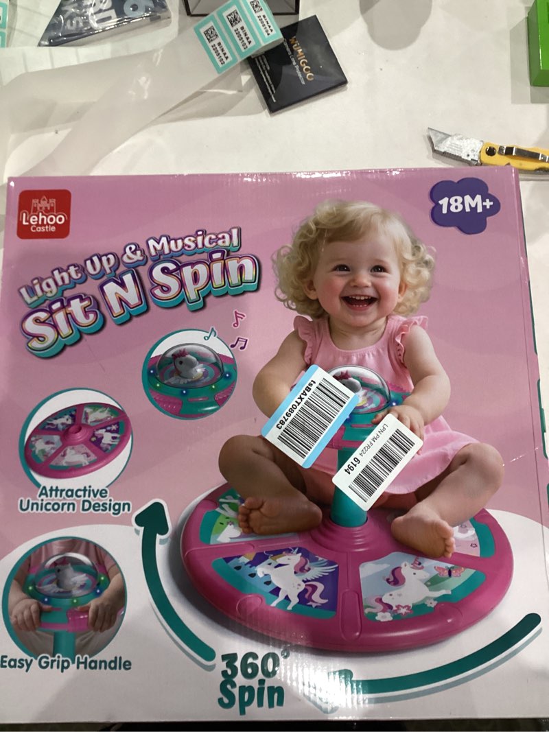 Condition photo showing New/Like New for Lehoo Castle Unicorn Sit and Spin Toys for Toddlers 1-3 Girls, Toddler Sit n Spin with Lights and Music, 360°Spinning Seat for Body Balance Training, Sensory Toys Birthday Gift for Kids 2-4 Pink