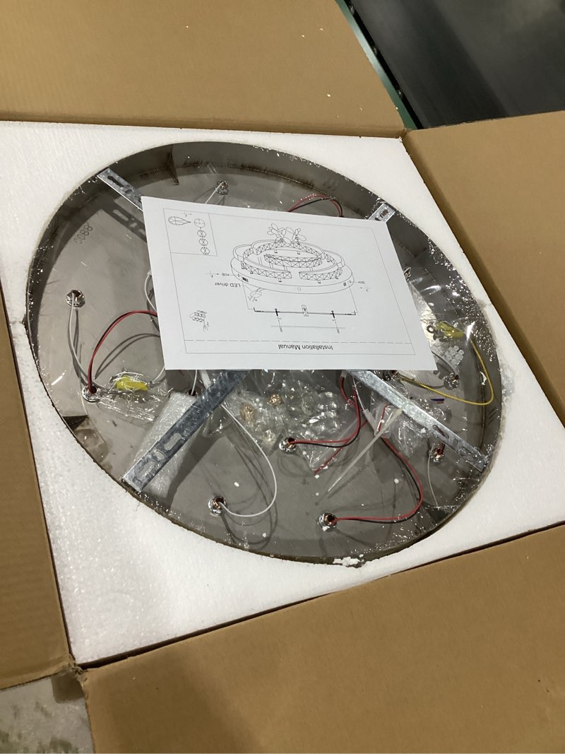 Condition photo showing New/Like New for Deckrico Gold Chandeliers 19.7" Crystal Ceiling Light Modern Flush Mount Chandelier for Dining Room Living Room Bedroom, Variable Light