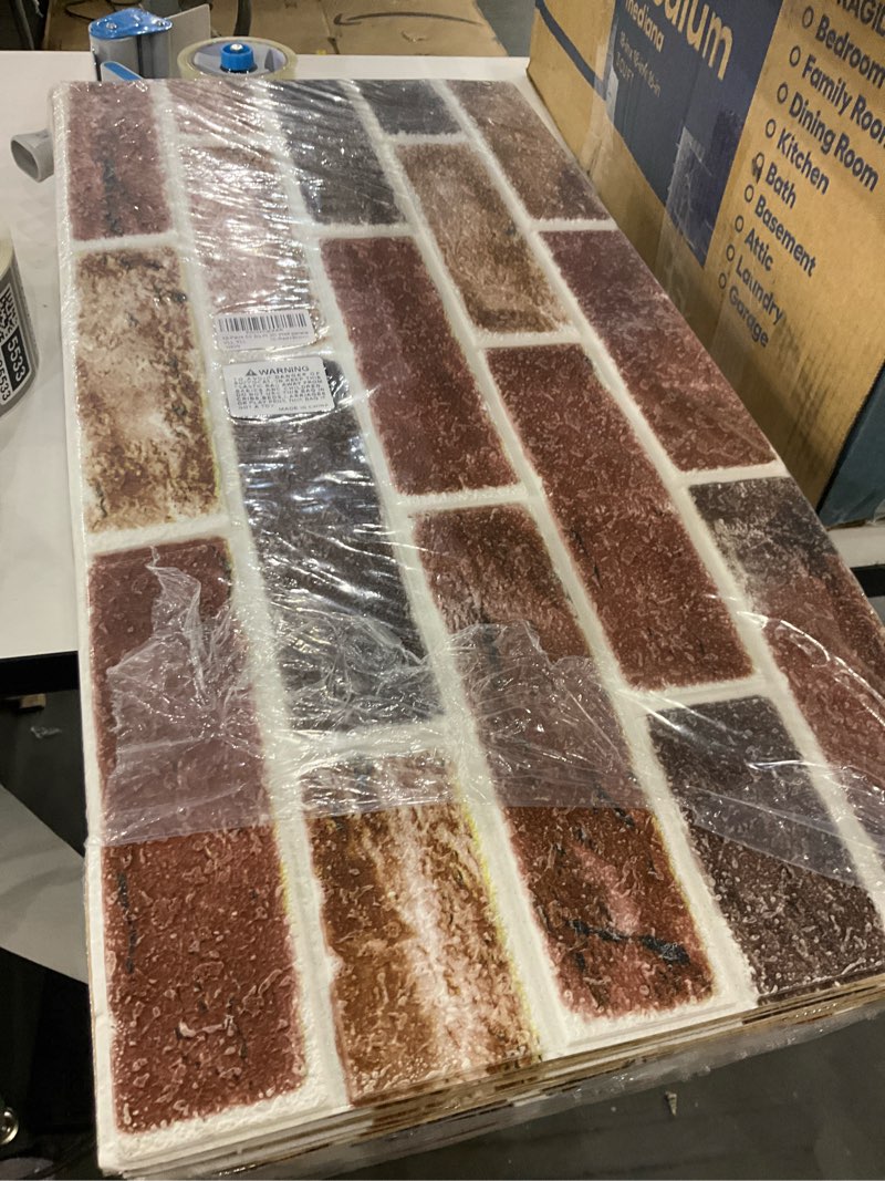 Condition photo showing Good Condition for 10-Pack 52 Sq.Ft 3D Wall Panels Peel and Stick 3D Faux Brick Wallpaper Peel and Stick Red Brown Faux Stone Wall Panel Foam Brick Self-Adhesive 3D Wallpaper 10PCS Red Brown