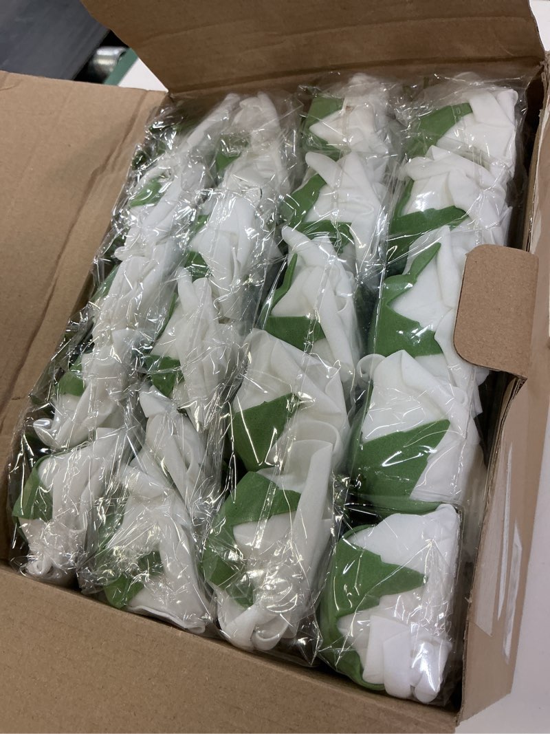 Condition photo showing Good Condition for amyhomie artificial flowers white rose 100pcs real looking fake roses w/stem for diy wedding bouquets centerpieces arrangements party baby shower valentines day christmas tree decorations white 100