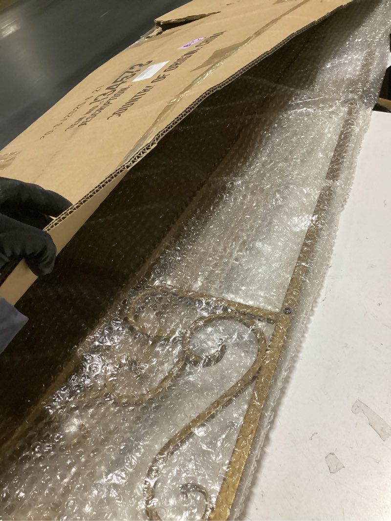 Condition photo showing Good Condition for 18.25"l x 25.5"w x 55"h metal scroll extra large free standing adjustable display stand easel with chain support, heavy duty easel for sign, wedding, picture frame, mirror, gold (no assembly required) scrollwork fleur de lis top