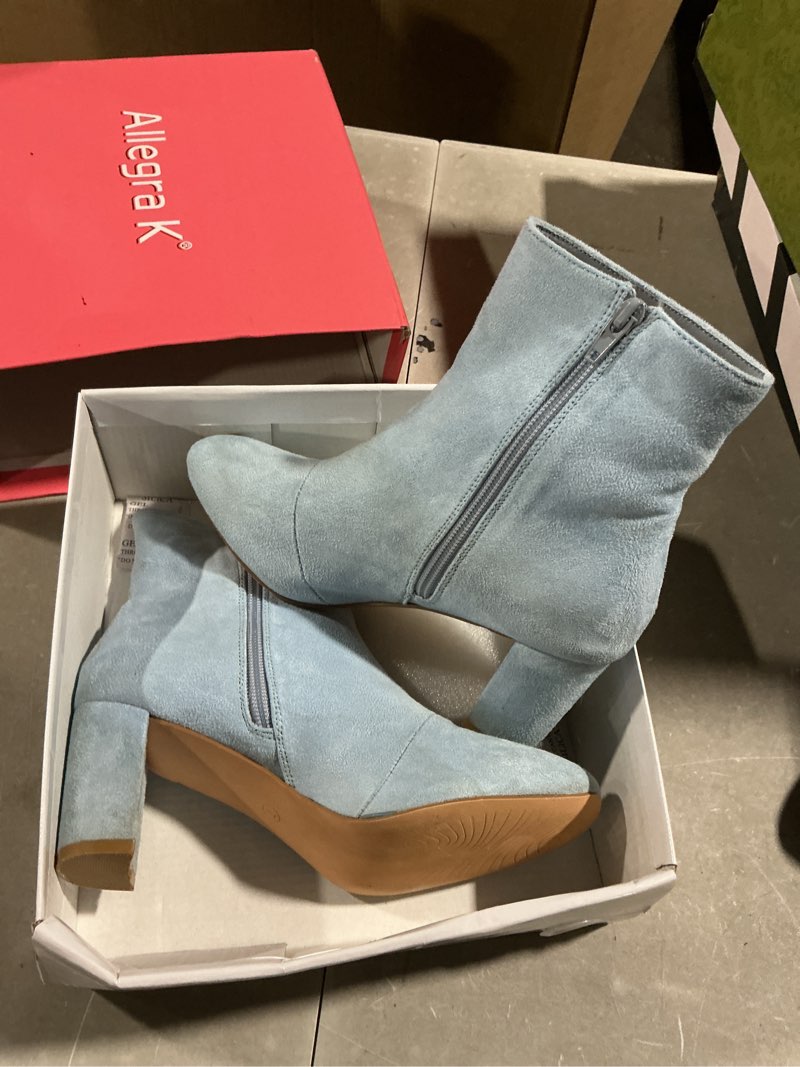 Condition photo showing Good Condition for allegra k women's side zip chunky heels ankle boots size 7 sky blue