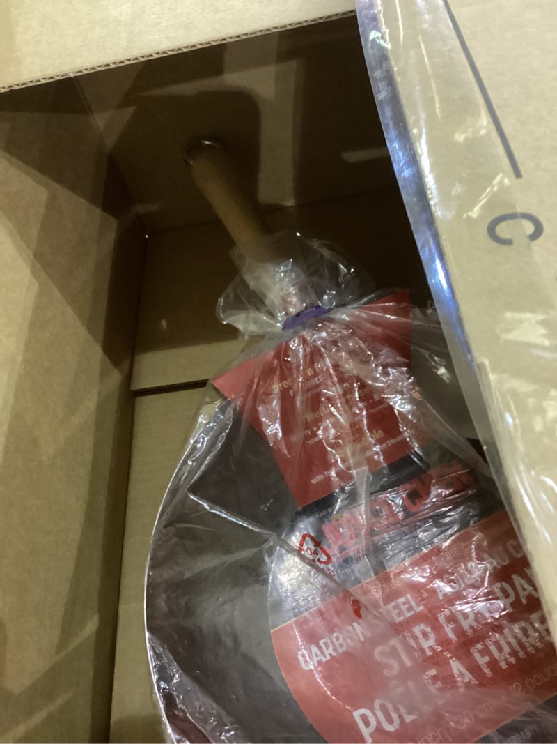 Condition photo showing New/Like New for JOYCE CHEN Classic Series 12-Inch Carbon Steel Stir Fry Pan with Birch Handle 12" Flat Bottom Uncoated Stir Fry Pan