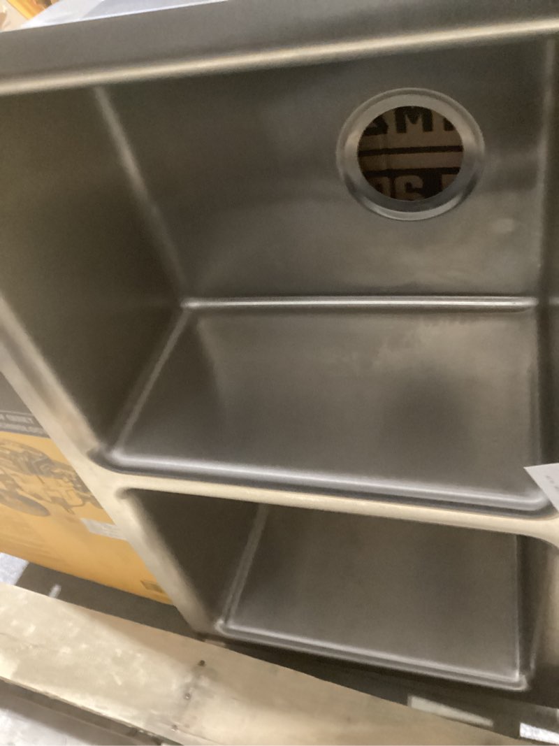 Condition photo showing As Is for elkay greenwood drop-in or undermount 33-in x 22-in stainless steel double equal bowl 18 -gauge kitchen sink