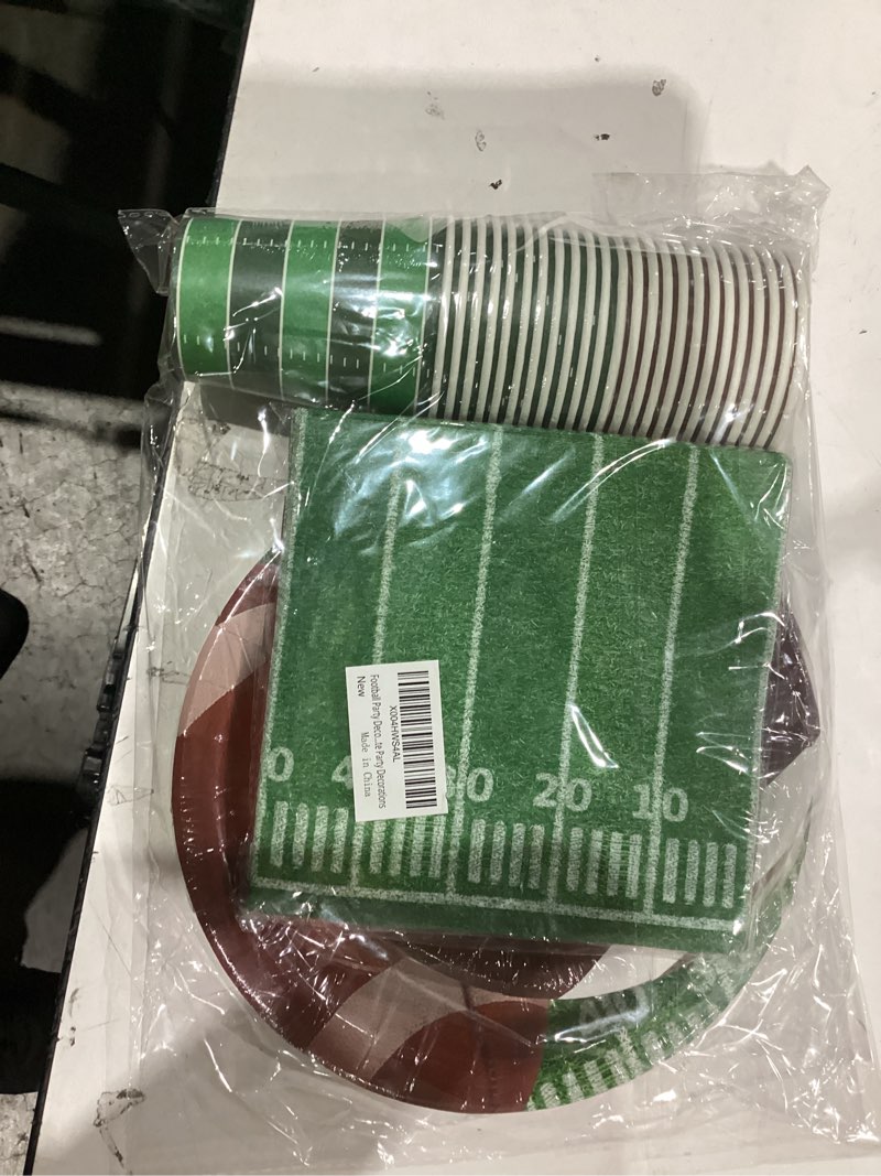 Condition photo showing New/Like New for Football Party Decorations Set Serve 24, Football Party Supplies Kit Includes Dinner Plates, Dessert Plates, Napkins, Cups for Football Birthday Party Football Game Day Tailgate Party Decorations