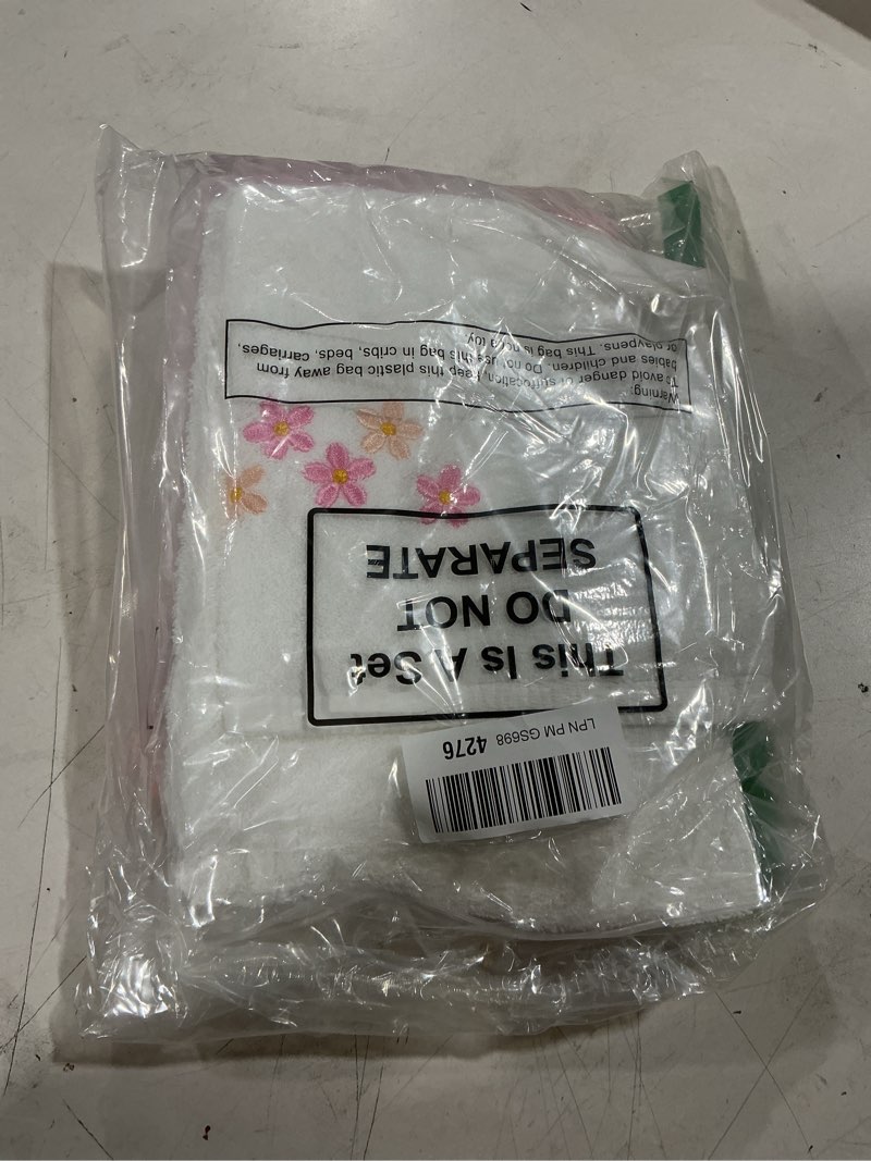 Condition photo showing New/Like New for remagr 3 pcs floral hand towels set 100% cotton white pink cherry blossom towel sakura embroidered decorative spring summer soft absorbent bath towels housewarming gifts for spa guest kitchen bathroom blossom pink
