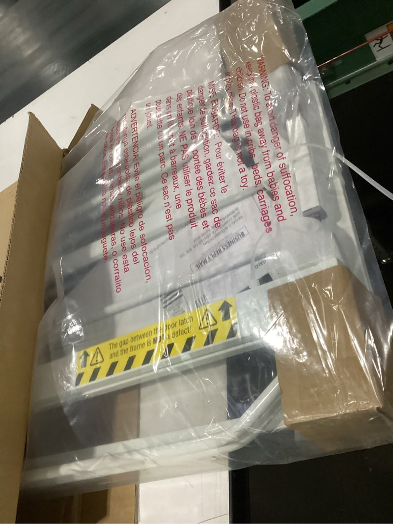 Condition photo showing New/Like New for regalo easy step 49-inch extra wide baby gate, includes 4-inch and 12-inch extension kit, 4 pack of pressure mount kit and 4 pack of wall mount kit white 29-49"w x 30"h