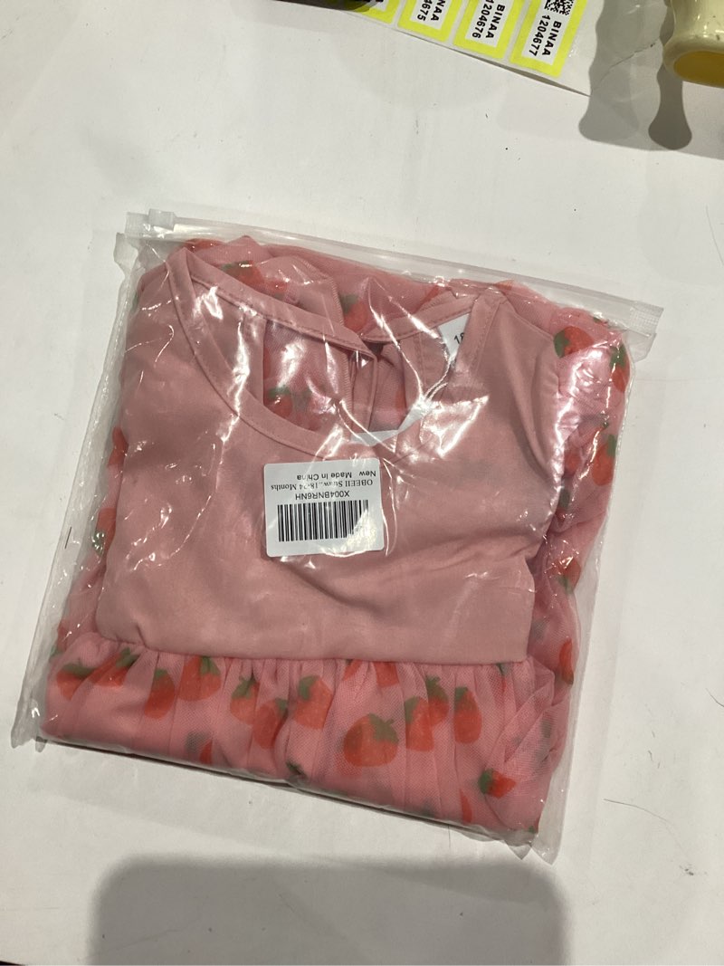 Condition photo showing New/Like New for OBEEII Baby Girls Tutu Dress Flutter Sleeve Strawberry Rainbow Tulle Birthday Party Dress Boho Flower Girl Summer Sundress 18-24 Months Pink-strawberry