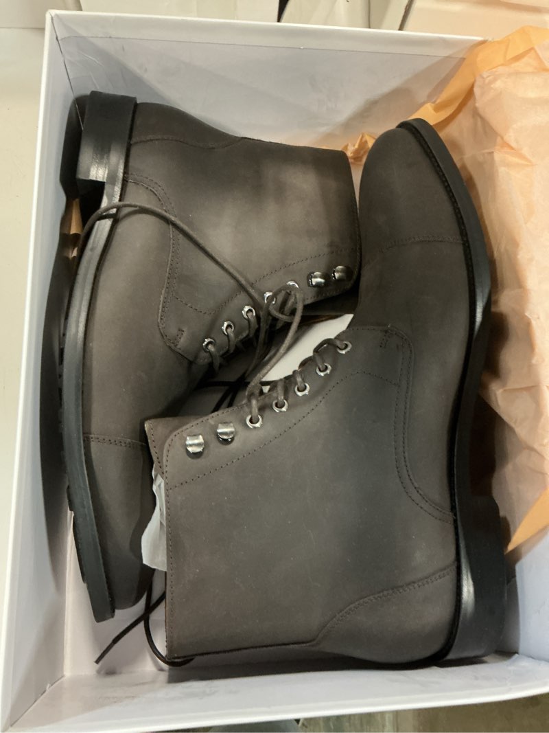Condition photo showing New/Like New for quince crafted leather cap toe lace up boot, 12, brunette