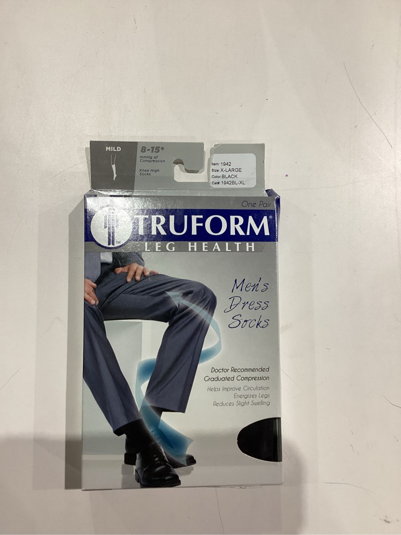Condition photo showing New/Like New for Truform Compression Socks, 8-15 mmHg, Men's Dress Socks, Knee High Over Calf Length, Black, X-Large 8-15 mmHg Black X-Large (1 Pair)