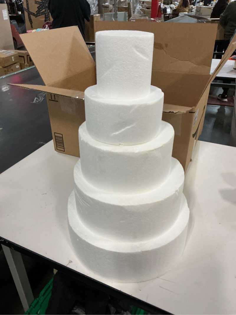 Condition photo showing As Is for Oasis Supply 5 Piece Fake Cake Set/Round Dummy Cake Set (4" High by 6" 8" 10" 12" 14"