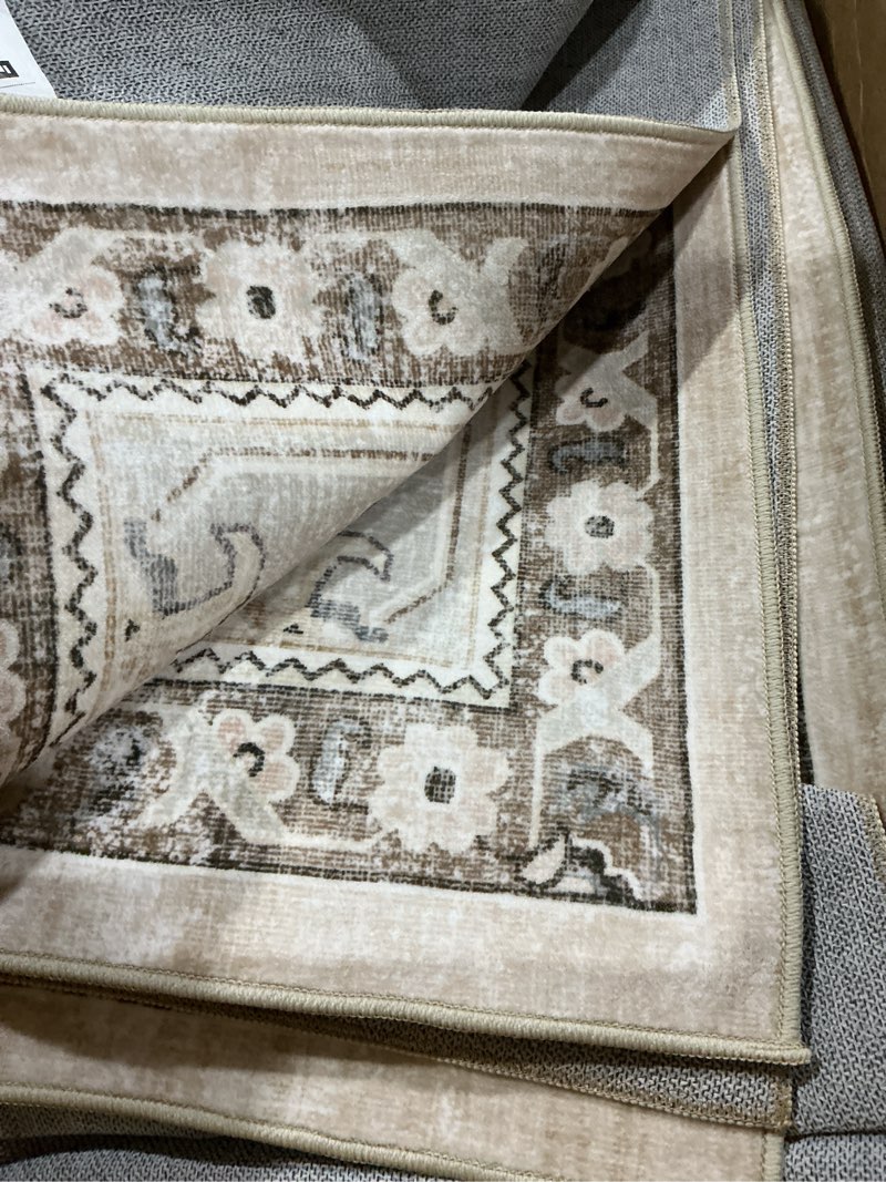 Condition photo showing As Is for 8x10 Washable Neutral Area Rug Beige Vintage Living Room Bedroom Carpet Non-Slip Soft Low Pile Floral Indoor Large Throw Rug for Dining Room Office 8' x 10' (Rectangular) Beige