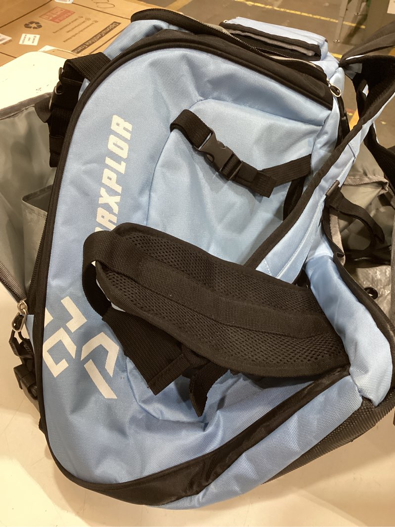 Condition photo showing As Is for ski boot bag - 65l padded, waterproof ski travel backpack for gear & accessories light blue