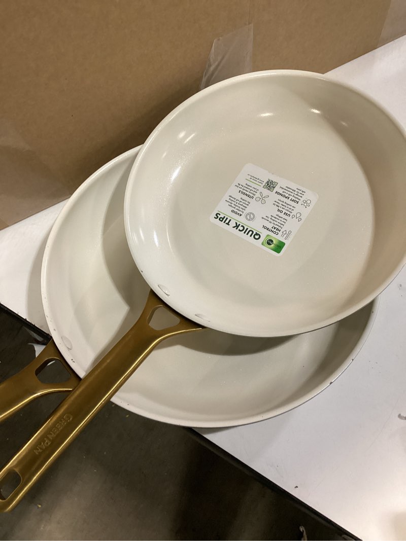 Condition photo showing Good Condition for GreenPan Nonstick Reserve Pro 10” & 12” Frying Pan Set, NSF Certified Ceramic, Hard Anodized PFAS-Free Skillets, Stainless Steel Handles, Oven & Dishwasher Safe, Moss Green 10" & 12" Frying Pan Skillet Set Moss Green