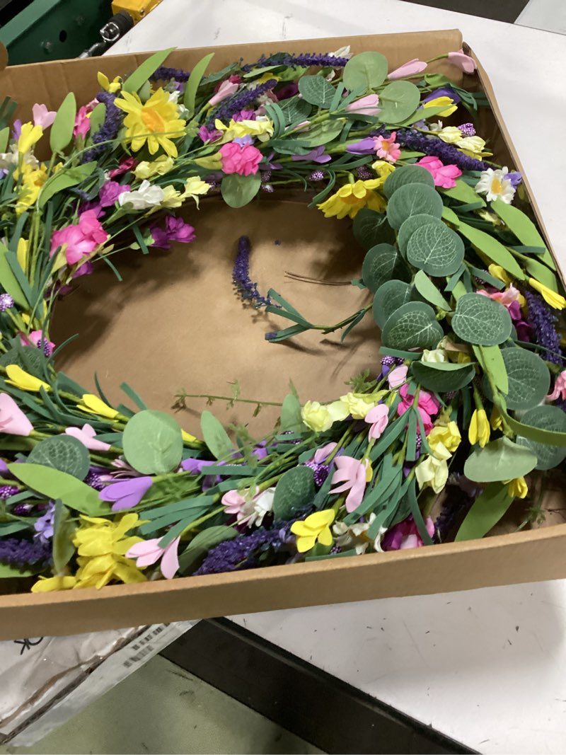 Condition photo showing Good Condition for j'floru spring wreath 24 inch summer wreaths for front door artificial flower wreath with daisy and lavender for indoor outdoor and easter celebration