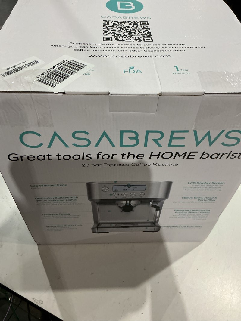 Condition photo showing New/Like New for casabrews ultra espresso machine with lcd display, espresso maker with powerful milk frother, customizable brewing temperature, provides barista-level lattes and cappuccinos, gift for men & women silver