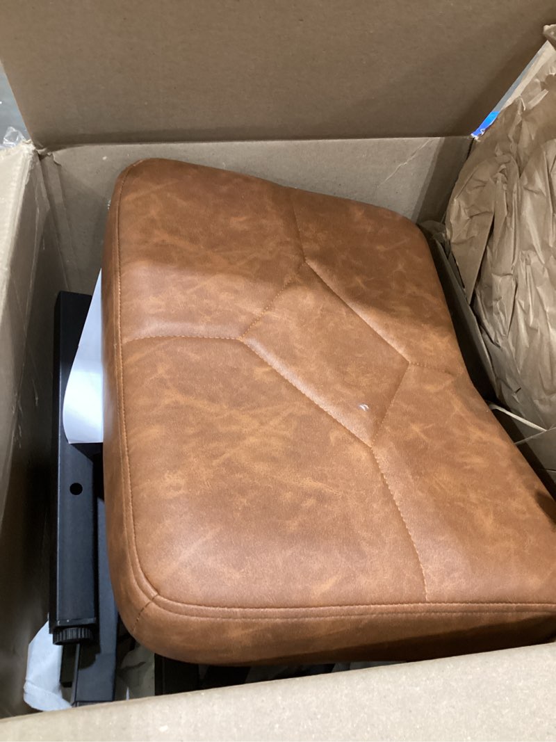 Condition photo showing Good Condition for 24 inch counter height bar stools premium faux leather barstools for small spaces, compact counter stools with right-sized saddle seat & metal legs, 15-minute easy assembly, brown brown-set of 2