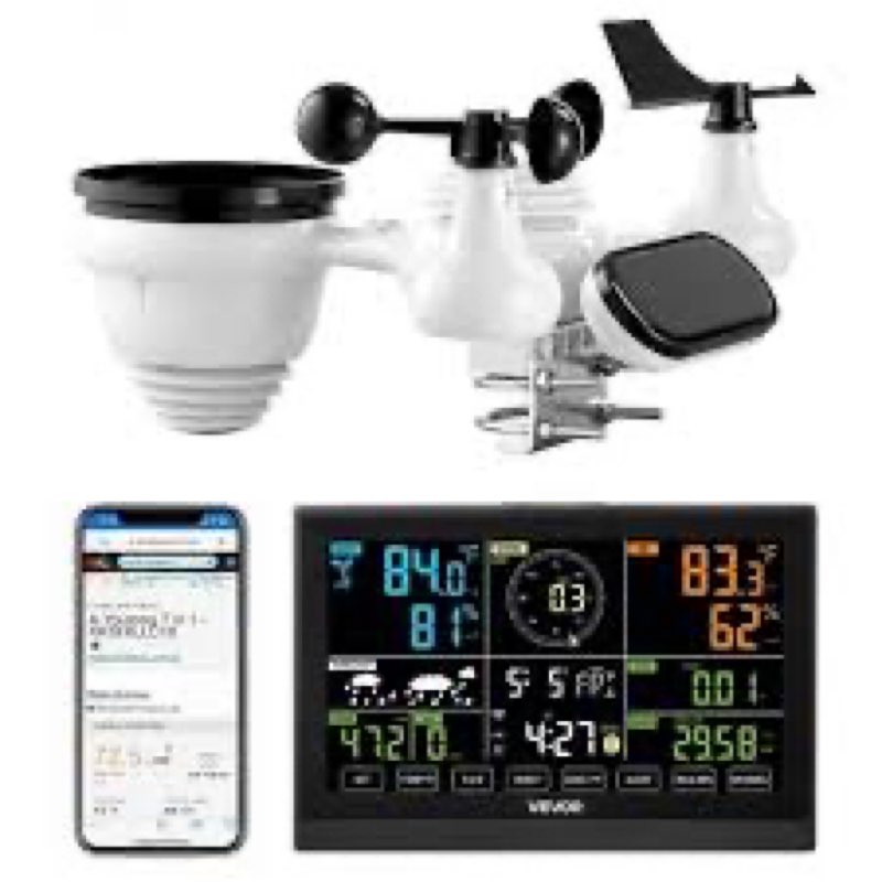 VEVOR 7-in-1 Wi-Fi Weather Station with APP, 7.5-Inch VA Display, Wireless Solar Powered Outdoor Sen