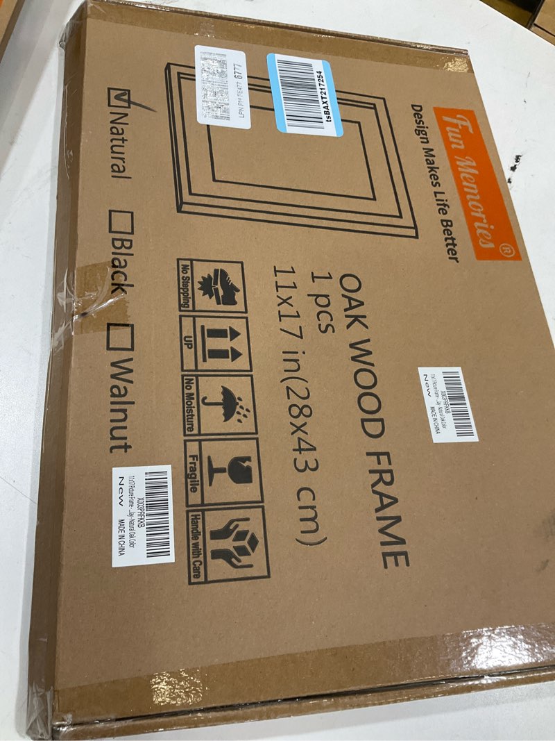 Condition photo showing New/Like New for 11x17 Picture Frame, Solid Oak Wood 11"x17" Picture Frames, 11 x 17 Poster Frame for Wall, 11x17 Wood Photo Frame - 8x12 with Mat, Tempered Real Glass (Beige Oak Color, 1 Pack) Oak 11x17 - 1P
