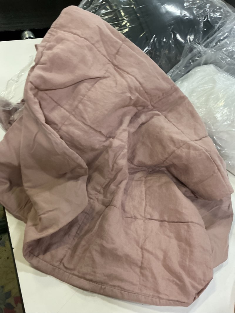 Condition photo showing As Is for lightweight european linen box quilted sham set, king/cal king, dusty mauve