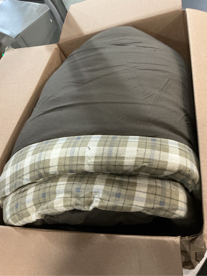 Condition photo showing Good Condition for coleman heritage big & tall 10°f flannel sleeping bag, xl sleeping bag fits adults up to 6ft 7in tall, machine washable, great for camping, hunting, guests, & more