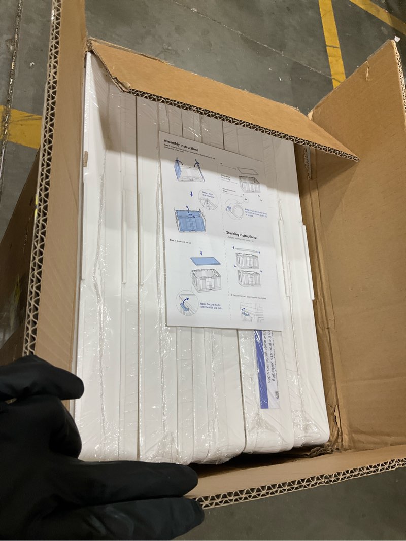 Condition photo showing Good Condition for OlarHike 97QT Stackable Storage Bins with Lids - Folding Storage Box with Doors and Wheels, Collapsible Plastic Storage Drawers for Closets, 5 Pack Cubes 97QT 5Pack