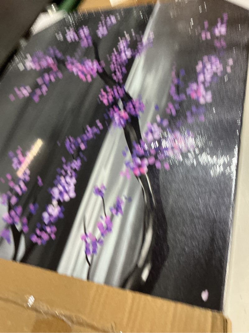 Condition photo showing New/Like New for KLVOS Framed Abstract Tree Painting Cherry Blossom Purple Flower Canvas Art for Modern Home Wall Decoration Giclee Prints on Canvas Stretched Ready to Hang 20" W x 48" L (Purple)