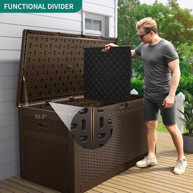 yitahome 230 gallon large deck box with divider & side handles, outdoor double-wall storage for pati