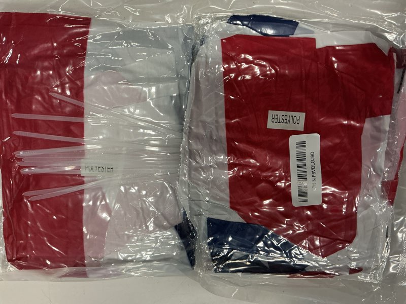 Condition photo showing New/Like New for hoosun 4th of july decorations,american flag bunting for outside,patriotic fourth of july bunting memorial day decorations,usa pleated fan flag 1.5x3 ft,red white and blue buntings banner 4 pack 1.5x3.0 feet, 4 pack