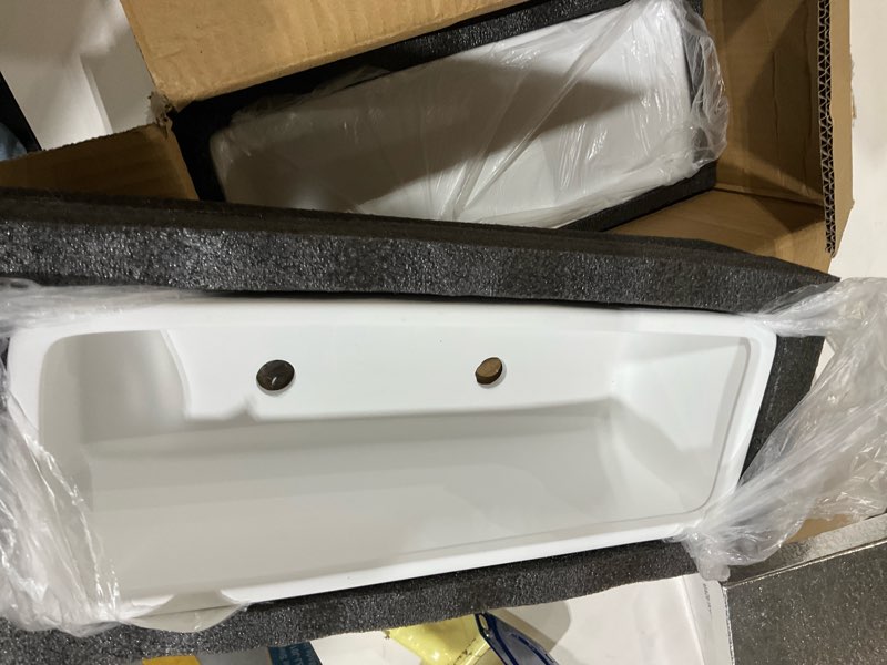 Condition photo showing Good Condition for MyGift 14 Inch Ceramic Indoor Plant Pot with Drainage Hole, Rectangular Succulent Planter Window Box with Removable Saucer, Unglazed White 14 inch - 1 Pack