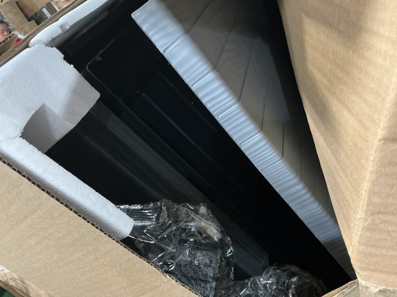 Condition photo showing As Is for keter solana 70 gallon storage bench deck box for patio storage, front porch decor and outdoor seating – perfect to store garden tools and pool floats, graphite
