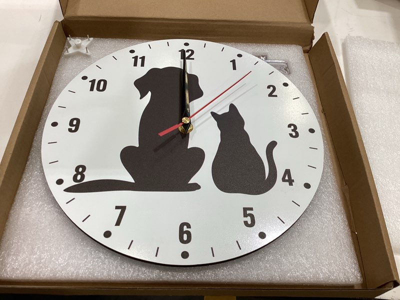 Condition photo showing Good Condition for spunker clock for bedroom,black cat dog wall clock battery operated 10 inch,animals round clock silent non-ticking wall decor for farmhouse office home school living room bedroom