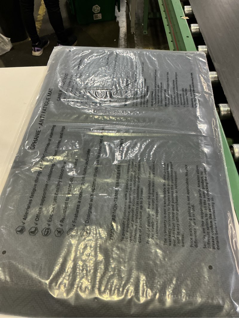 Condition photo showing Good Condition for ophanie kitchen mats for floor, 3/4 inch thick, 20x32 anti fatigue cushioned mat, kitchen rugs, waterproof, comfort ergonomic standing mat for office, home, sink, black non-slip ridged bottom black 32"l x 20"w x 0.8"th