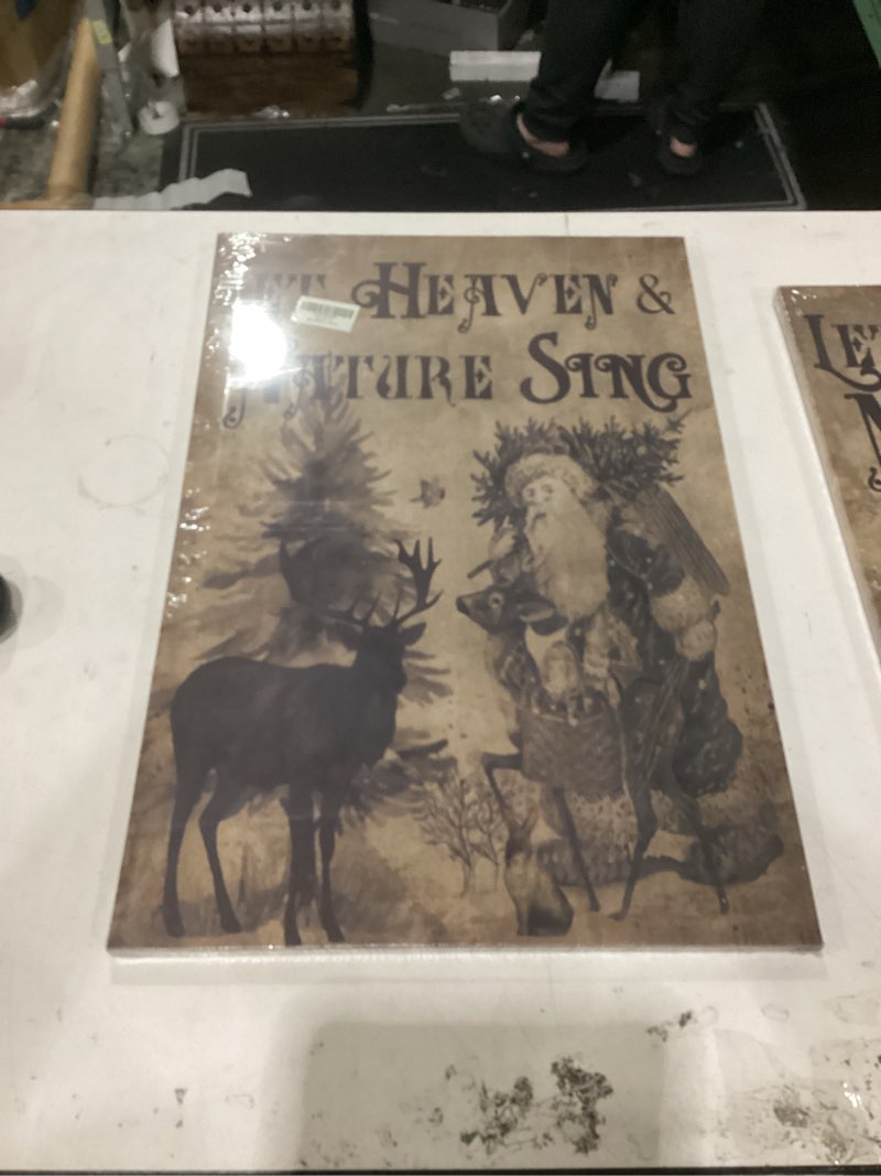 Condition photo showing New/Like New for wodmis christmas wall decor,christmas signs religious framed canvas wall art,woodland santa,vintage christmas,farmhouse christmas decor for home kitchen,let heaven and nature sing wall decor 11x14 14"l x 11"w