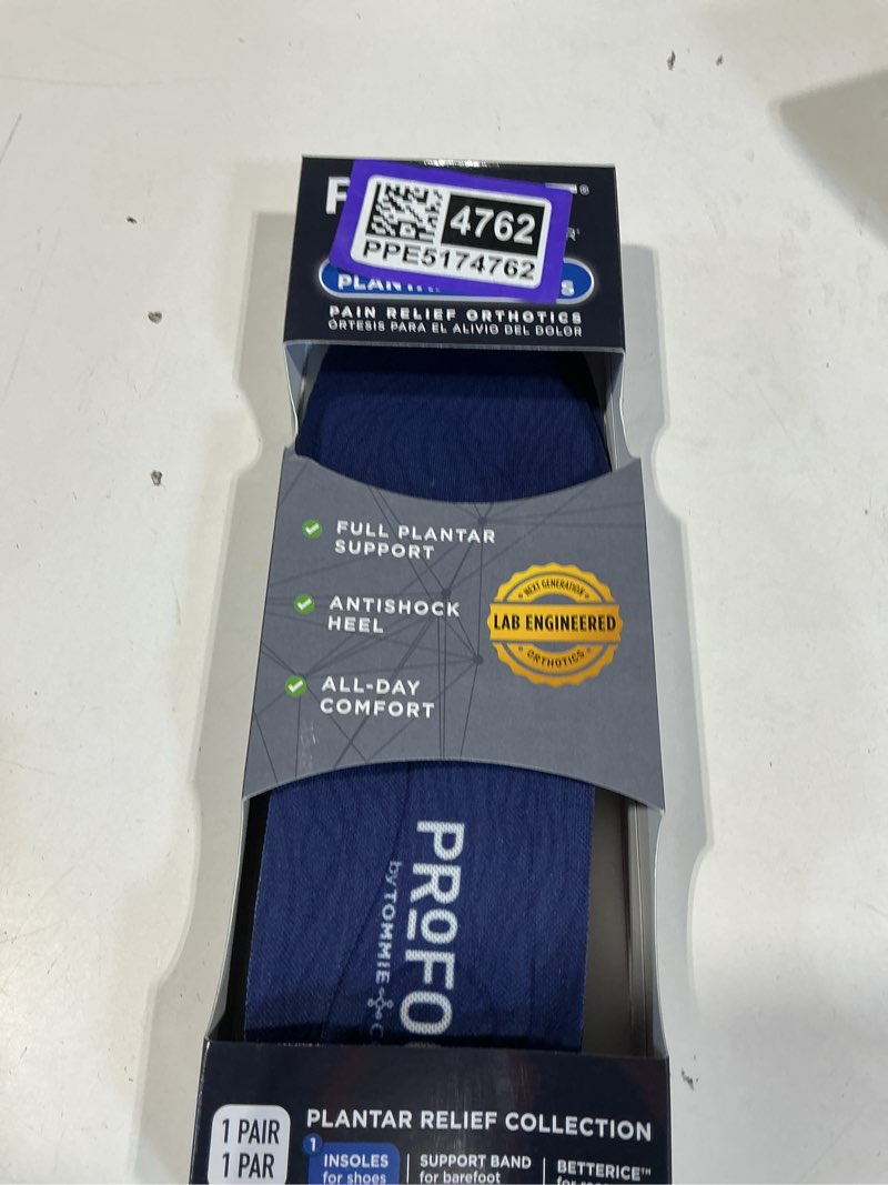 Condition photo showing New/Like New for profoot full length plantar insoles for men's size 8-14 targeted pain relief gel heel cushion copper znergy odor control half length fit
