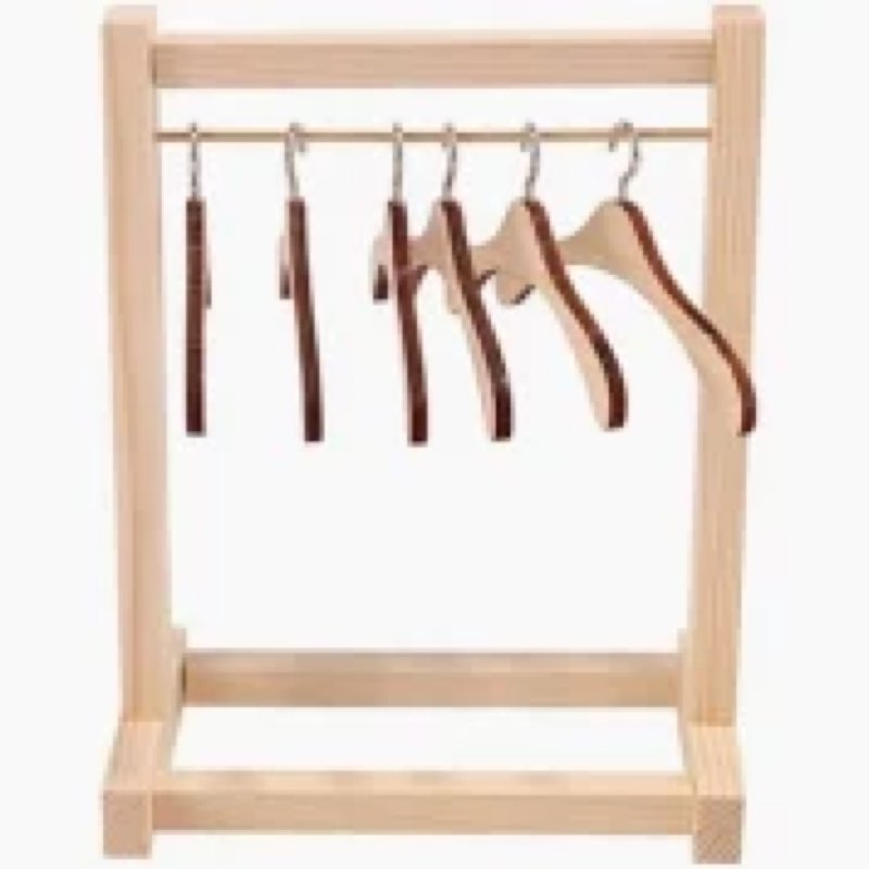 26 Pcs Wood Doll Garment Rack with Wooden Clothes Hanger Mini Wooden Girl Doll Clothes Hanger Organi