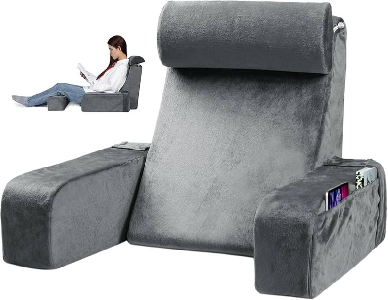  physen reading pillow for sitting in bed - back pillow for sitting up - back support pillow with detachable neck roll & arms - full support - reading & bed rest pillows for watching tv/reading/gaming
