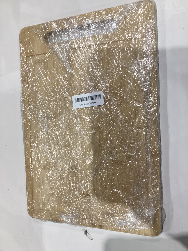 Condition photo showing Good Condition for Bamboo Cutting Board Non-Toxic Durable Wooden Cutting Boards for Kitchen with single Sided Deep Juice Grooves Wide Handle Ideal Charcuterie Chopping Board for Meat Vegetables and Fruits?(S+M+L)? Set of 3(S+M+L)