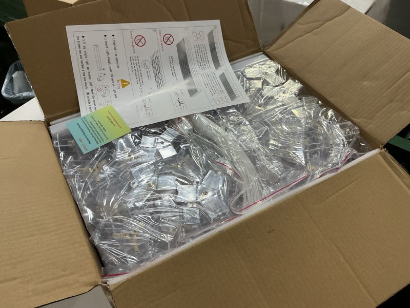 Condition photo showing New/Like New for modern 11 hexagon led garage light, ultra-bright 6500k natural white, 11 grids for garage, mall, shop, and auto detailing. 11 hex (?129"l x 92.5"w x 1.4"h )