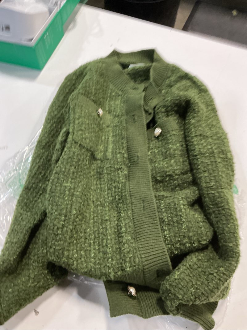 Condition photo showing As Is for GRACE KARIN Womens Open Front Button Down Long Sleeve Texture Knit Cardigan Sweaters with Pockets Olive Green Small