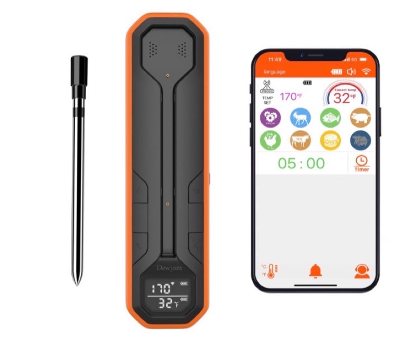 Wireless Meat Thermometer – Digital Cooking Thermometer with Wireless Probe – 500Ft Remote Range Food Thermometer – with iOS & Android Read App -Preprogrammed Temperatures for BBQ, Oven, Grill