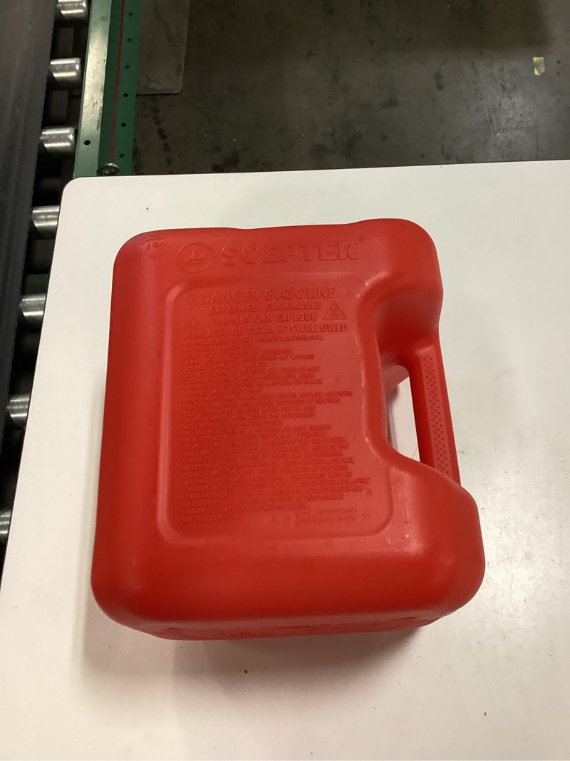 Condition photo showing As Is for scepter smartcontrol 5 gallon dual handle gas can fuel container