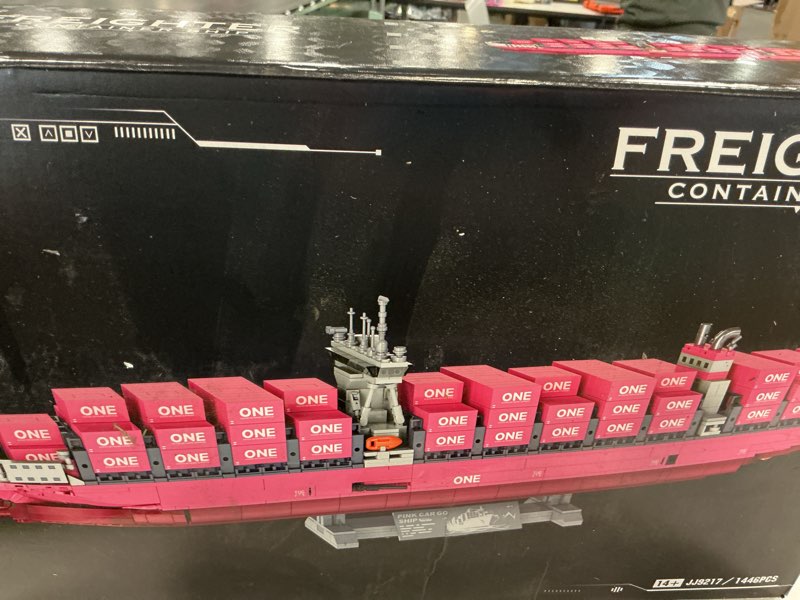 Condition photo showing New/Like New for Large Cargo Ship Building Blocks Set with Pink Container, ONE Innovation Vessel Model Kit, City Freight Building Decoration, Shipping Boat Collection, Gifts for Adult, Nautical Enthusiast - 1446PCS