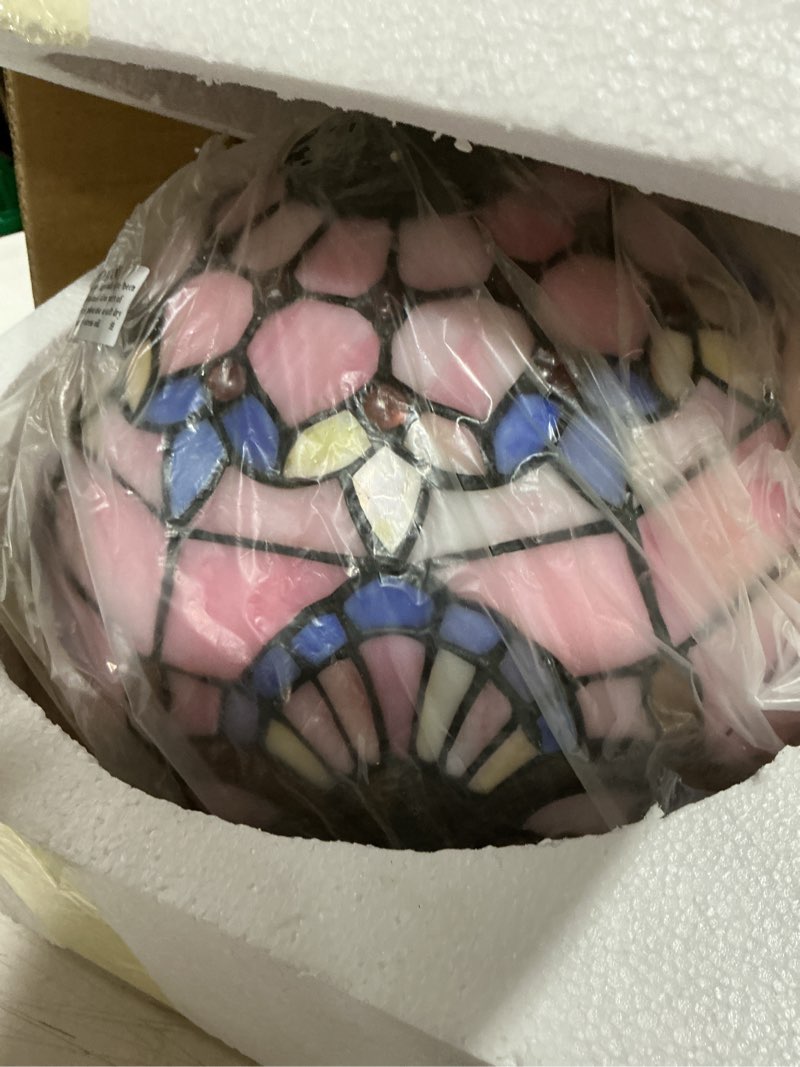 Condition photo showing Good Condition for 12 inch tiffany stained glass lamp shade replacement only(pink) | stained glass style lampshade with cap fit for table lamp pendant light ceiling fixture