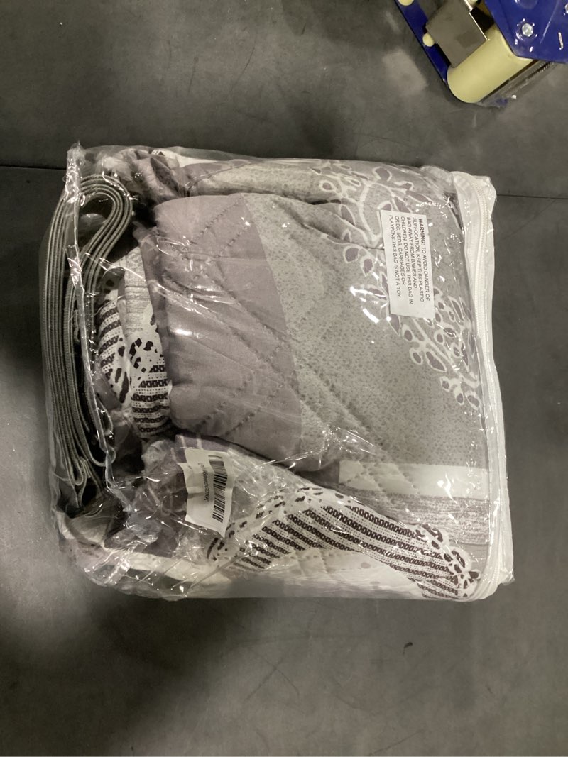 Condition photo showing Good Condition for brilliant sunshine grey heart love patchwork couch cover, quilted oversized loveseat slipcover, 54" seat width, slip resistant furniture protector, 2" strap, washable couch cover for pets, kids, grey 54" loveseat oversized grey
