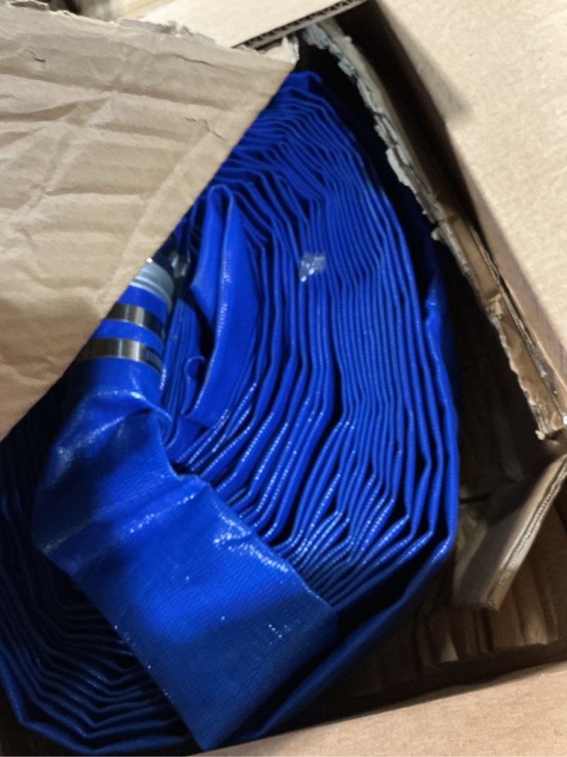 Condition photo showing Good Condition for vevor backwash hose, 2 in x 100 ft, blue pvc hose, with clamps, camlock, aluminum fittings, fit various pumps, for sewage treatment, water transportation and more agricultural purposes 2" x 100' with connector